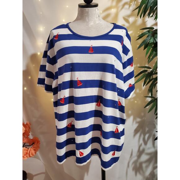 Quacker Factory Set of 2 Nautical Sailboat Rhinestone Short Sleeve Tops Size 3X - Picture 6 of 12